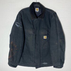 Carhartt C003 Black Duck Canvas Loose Fit Insulated Quilted Work Chore Coat L